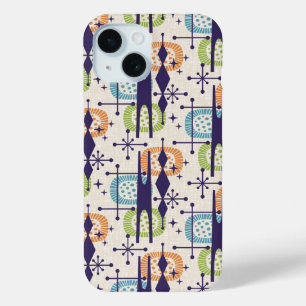 Midden-eeuws modern atoomtijdperk Abstract patroon iPhone 15 Case