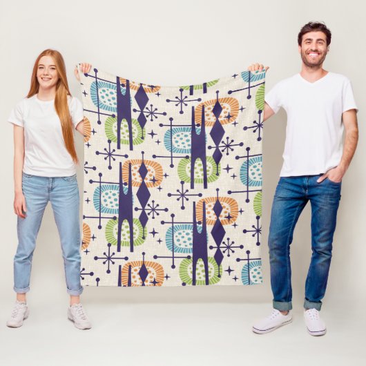 Midden-eeuws modern atoomtijdperk Abstract patroon Fleece Deken (In situ)