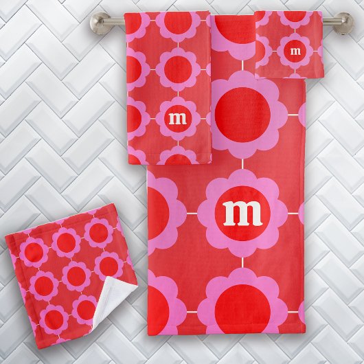 Midden-eeuws modern bloemmotief monogram bad handdoek