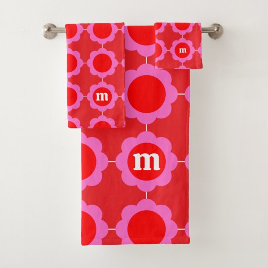 Midden-eeuws modern bloemmotief monogram bad handdoek (Insitu)