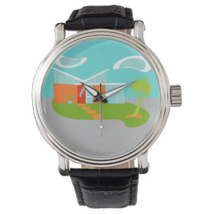 Midden-eeuws modern Cartoon huis Mannen Horloge