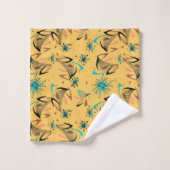 Midden eeuws modern geel zwart turquoise bad handdoek (Wasdoekje)