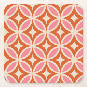 Midden eeuws modern geometrisch patroon roze oranj kartonnen onderzetters