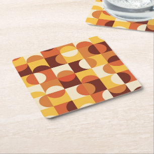Midden eeuws modern half cirkels geel terracotta kartonnen onderzetters