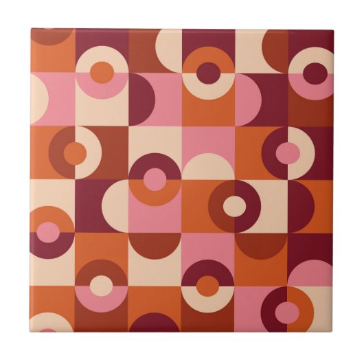 Midden eeuws modern half cirkels roze oranje tegeltje (Voorkant)