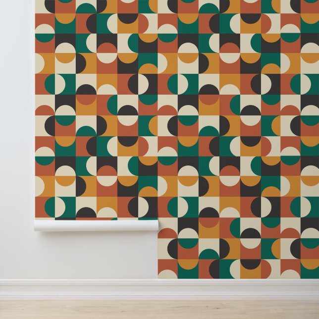 Midden eeuws modern half cirkels turquoise oranje  behang (Applicatie)