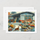 Midden eeuws modern huis met kat aankondigingskaart (Voorkant / Achterkant)