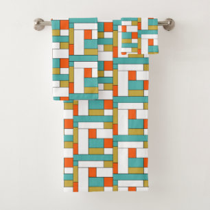 Midden-eeuws modern Oranje blauw goud kleurenblok Bad Handdoek
