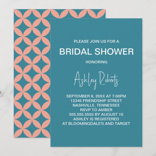 Midden-eeuws modern perzik & blauw mod Vrijgezelle Kaart (Voorkant / Achterkant)