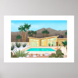 Midden-eeuws modern poolhouse extra grote print