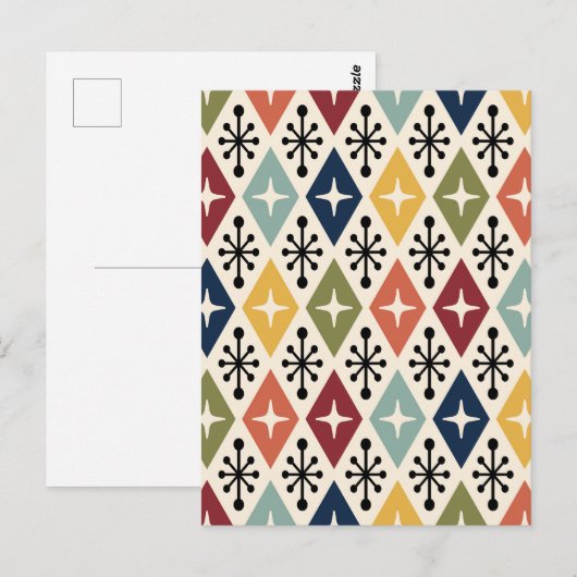Midden eeuws modern retro stervormig patroon briefkaart (Voorkant / Achterkant)