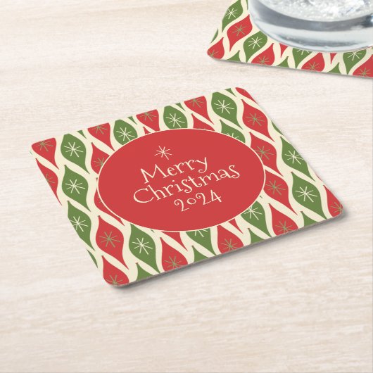 Midden-eeuws modern retro  vrolijk kerstfeest kartonnen onderzetters (Schuin)