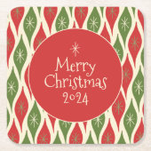 Midden-eeuws modern retro  vrolijk kerstfeest kartonnen onderzetters (Voorkant)