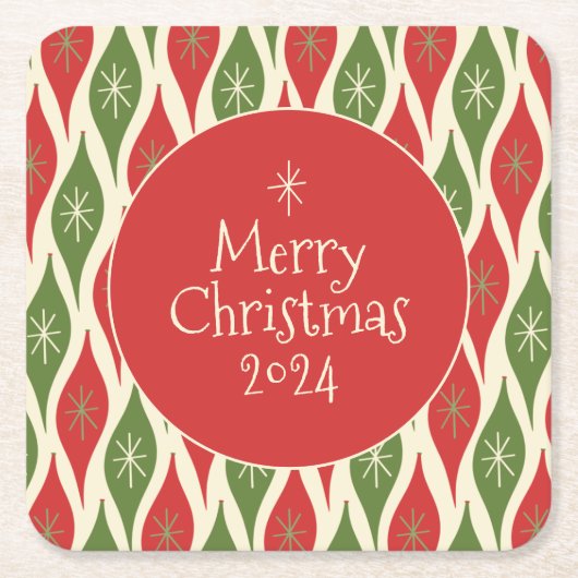Midden-eeuws modern retro  vrolijk kerstfeest kartonnen onderzetters (Voorkant)