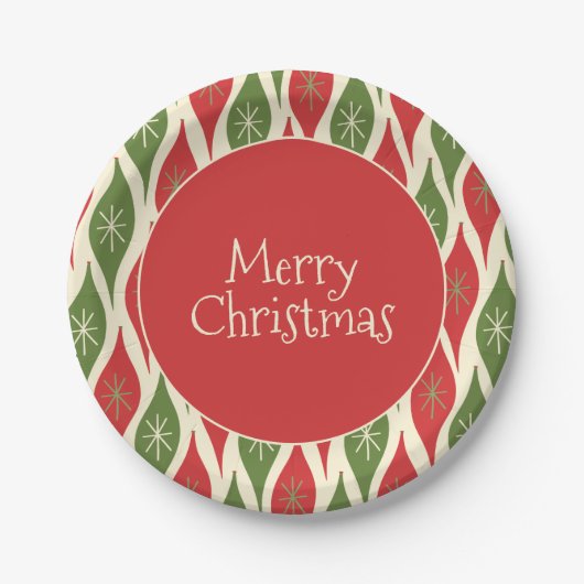 Midden-eeuws modern retro vrolijk kerstfeest papieren bordje (Voorkant)