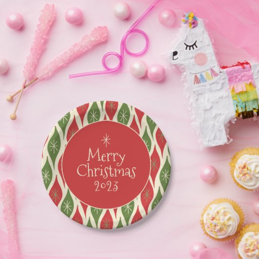 Midden-eeuws modern retro vrolijk kerstfeest papieren bordje (Feest)