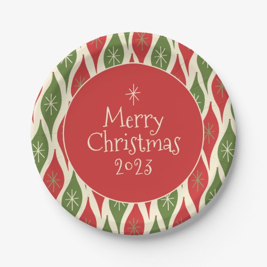 Midden-eeuws modern retro vrolijk kerstfeest papieren bordje (Voorkant)