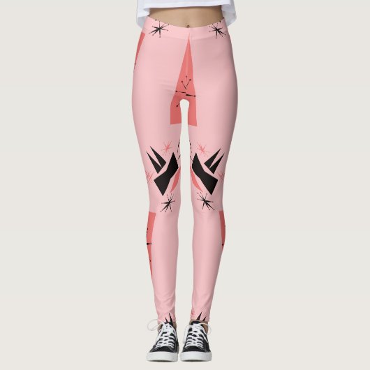 Midden-eeuws modern: roze koraalpatroon. leggings (Voorkant)