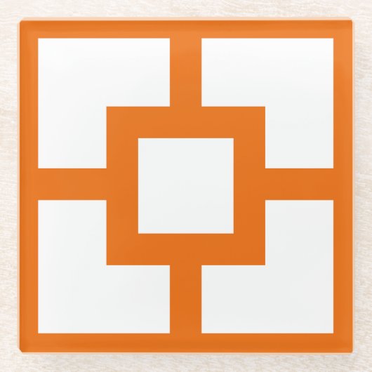 Midden-eeuws modern Sinaasappel en wit Breeze Bloc Glazen Onderzetter (Voorkant)