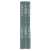 Midden eeuws modern vispatroon teal brons korte tafelloper (Voorkant)