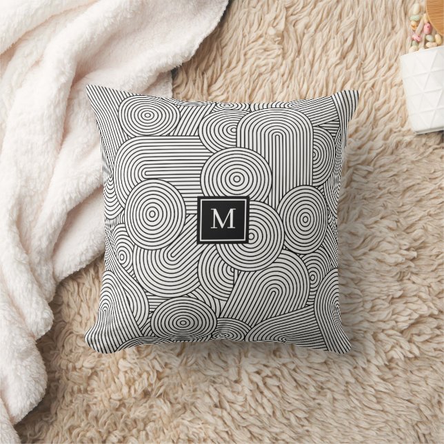 Midden eeuws modern zwart-wit monogram initiaal kussen (Deken)