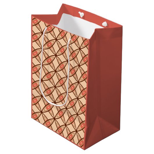 Midden eeuws moderne atoomprint - Pastelperzik Medium Cadeauzakje (Voorkant Gekanteld)