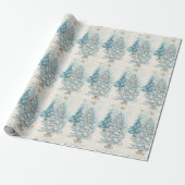 Midden eeuws moderne blauwe zilveren kerstbomen cadeaupapier (Uitgerold)