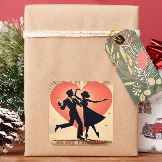 Midden eeuws moderne dansend Valentijnskoppel Vierkante Sticker (Feestdagen)