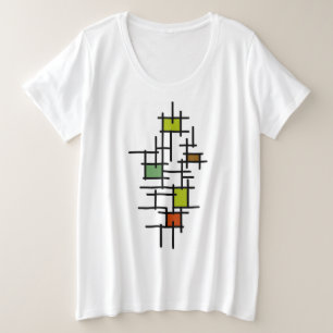 Midden eeuws moderne geometrisch abstracte lijnkun grote maat t-shirt