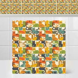 Midden eeuws moderne geometrische leuke kat retro tegeltje