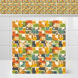 Midden eeuws moderne geometrische leuke kat retro tegeltje