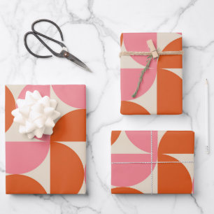 Midden eeuws moderne geometrische roze oranje patr inpakpapier vel