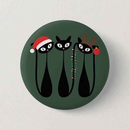 Midden eeuws moderne Kerstkatten Retro Klassiek Ronde Button 5,7 Cm (Voorkant)