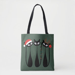 Midden eeuws moderne Kerstkatten Retro Klassiek Tote Bag