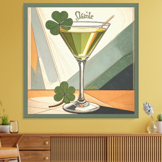 Midden eeuws moderne kunst Shamrock Martini Sláint Canvas Afdruk (Insitu (Woonkamer))