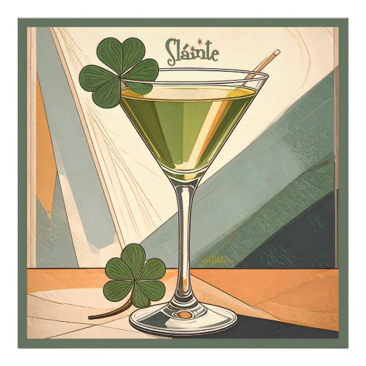 Midden eeuws moderne kunst Shamrock Martini Sláint Foto Afdruk (Voorkant)