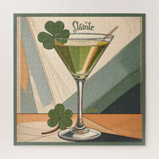 Midden eeuws moderne kunst Shamrock Martini Sláint Legpuzzel (Verticaal)