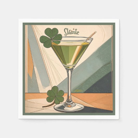 Midden eeuws moderne kunst Shamrock Martini Sláint Servet (Voorkant)