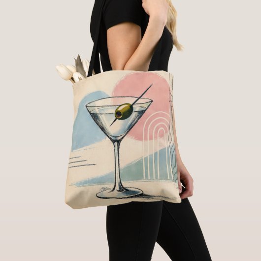Midden eeuws moderne martini pastel minimalistisch tote bag (Dichtbij)