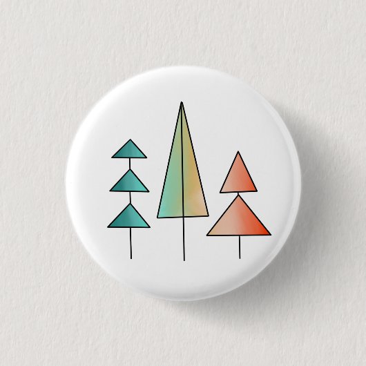 midden eeuws moderne regenboog bomen blozen turquo ronde button 3,2 cm (Voorkant)