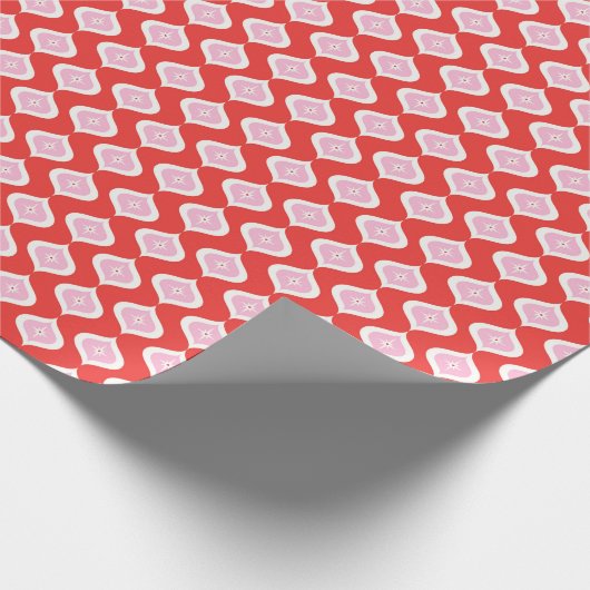 Midden eeuws moderne rood en roze kerst geometrisc cadeaupapier (Hoek)