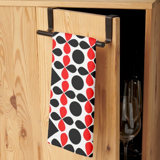 Midden eeuws moderne rood zwart geometrisch patroo theedoek (Derde Gevouwen)