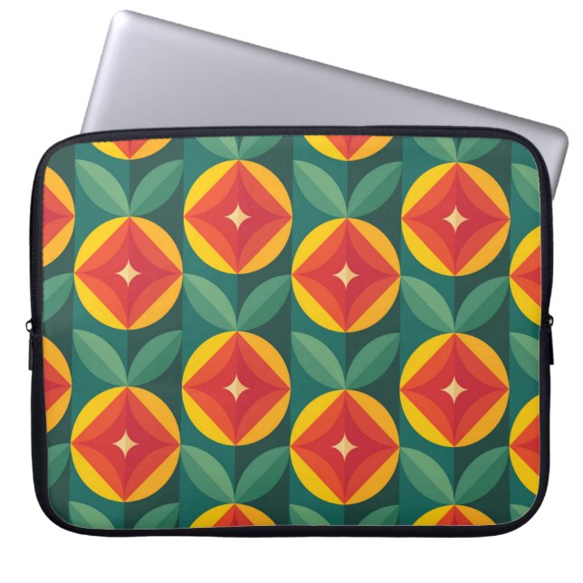 Midden-eeuws Oranje bloemmotief Laptop Sleeve (Voorkant)