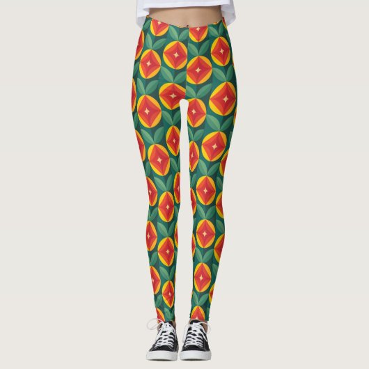 Midden-eeuws Oranje bloemmotief Leggings (Voorkant)