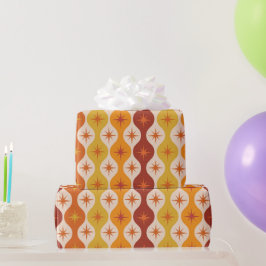 Midden eeuws oranje mod sterren op ogee patroon cadeaupapier