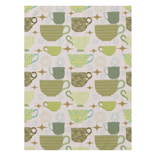 Midden-eeuws pastel theekoppatroon tafelkleed (Voorkant)