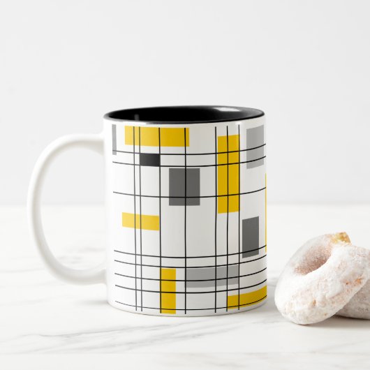 Midden eeuws raster tweekleurige koffiemok (Met donut)