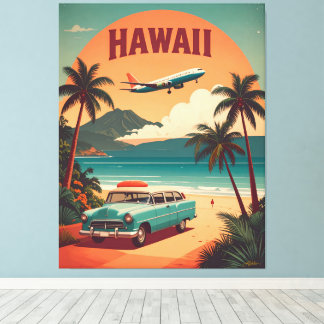 Midden eeuws retro 50s Hawaii Reizen Toerisme Kuns Canvas Afdruk