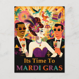 Midden eeuws retro 60s Mardi Gras Cocktailparty Briefkaart