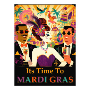 Midden eeuws retro 60s Mardi Gras Cocktailparty Foto Afdruk